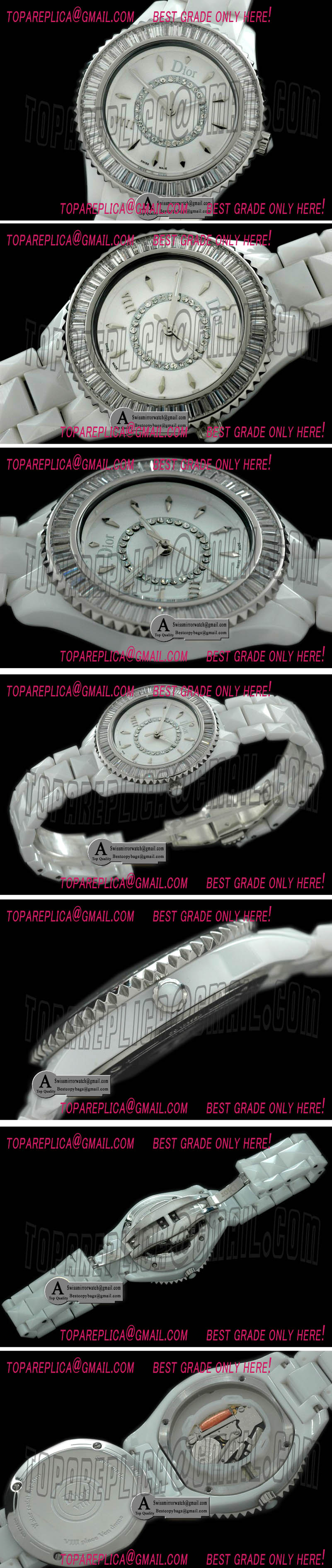 Dior VIII Mid Size Cer/Cer/White Diamond White Japanese Quartz Replica Watches