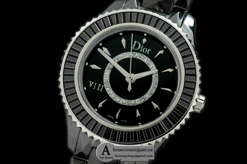 Dior VIII Mid Size Cer/Cer/White Diamond White Japanese Quartz Replica Watches