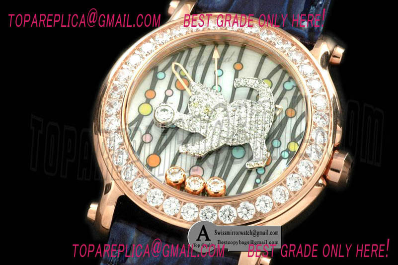 Luxury Chopard Happy Sports Animal Kingdom Rose Gold/Leather Diamond White Swiss Qtz