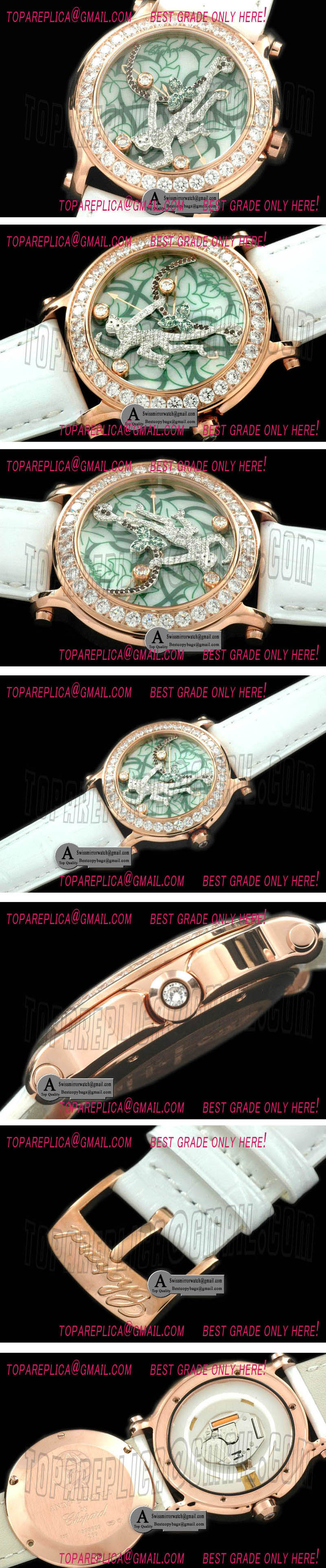 Luxury Chopard Happy Sports Animal Kingdom Rose Gold/Leather Diamond White Swiss Qtz