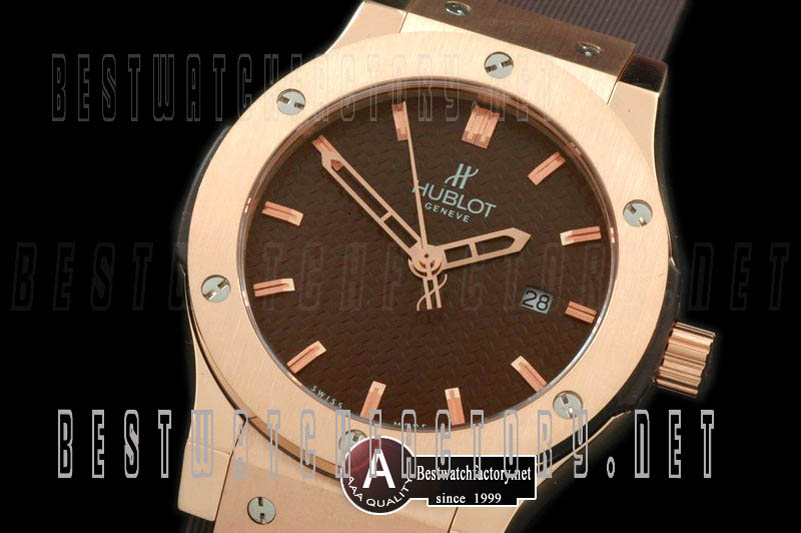 Hublot Classic Fusion Rose Gold/Rubber Bezel Brown Wooven Asian 2824
