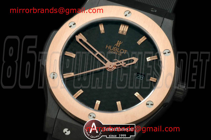 Luxury Hublot Classic Fusion PVD/Rubber RG Bezel CF Black Asian 2824