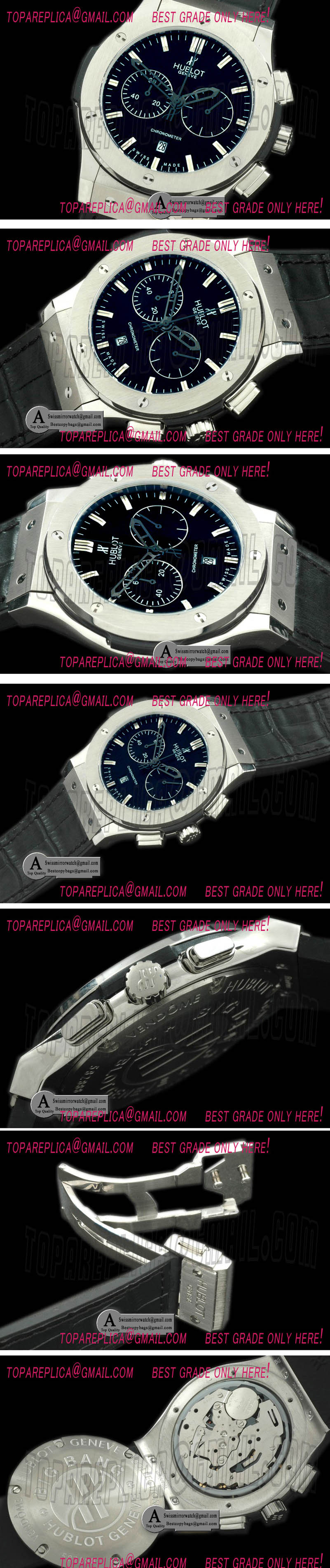Hublot Classic Fusion Chrono SS/Leather Black Jap Quartz Replica Watches