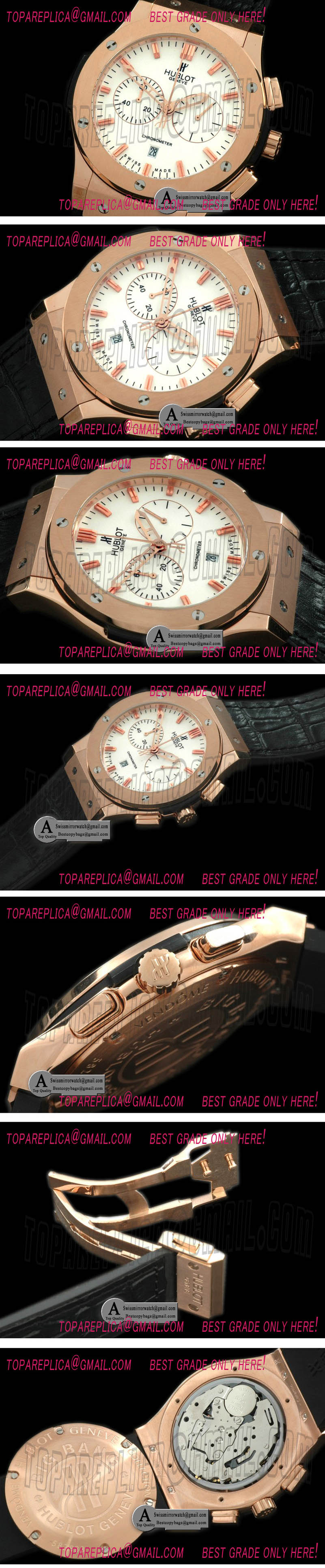 Hublot Classic Fusion Chrono Rose Gold/Leather White Jap Quartz Replica Watches