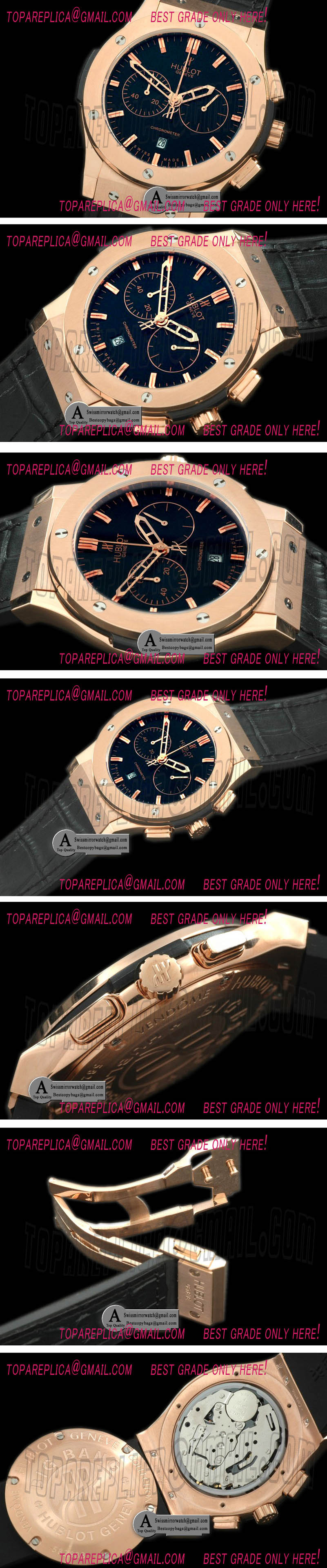 Hublot Classic Fusion Chrono Rose Gold/Leather Black Jap Quartz Replica Watches