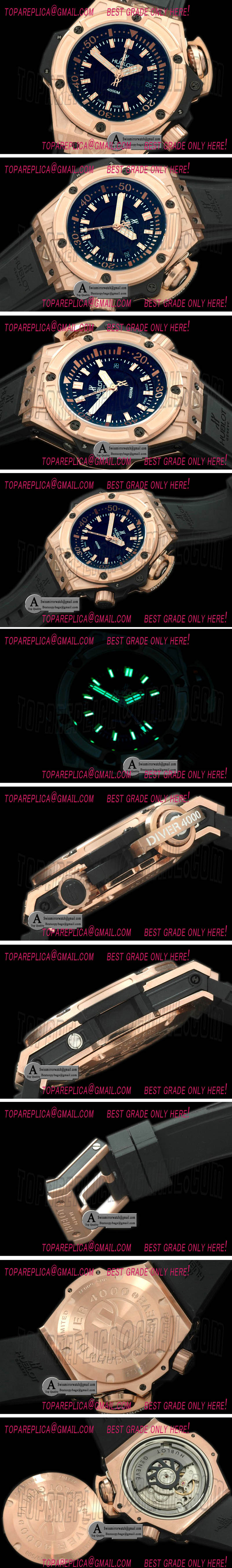 Hublot Lite Diver 4000m Rose Gold/Rubber Black/White Asian 7750 Replica Watches
