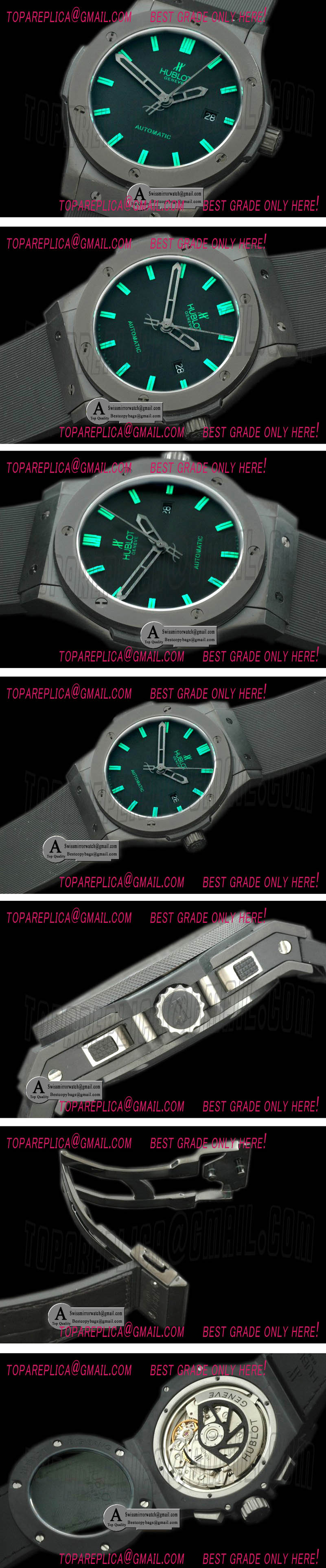 Hublot Classic Fusion Ceramic/Rubber Black/Grn A-2824 Replica Watches