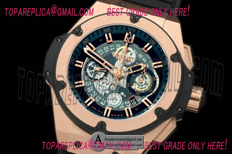 Hublot 701.OX.0180.RX King Power Unico Rose Gold/Rubber Skeleton Asian 7750 Replica Watches
