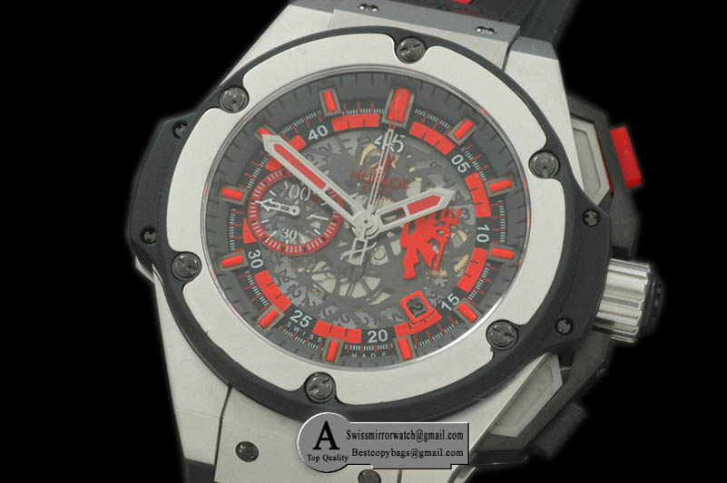 Hublot King Power Red Devil SS/Rubber Skeleton Asian 7750 Replica Watches