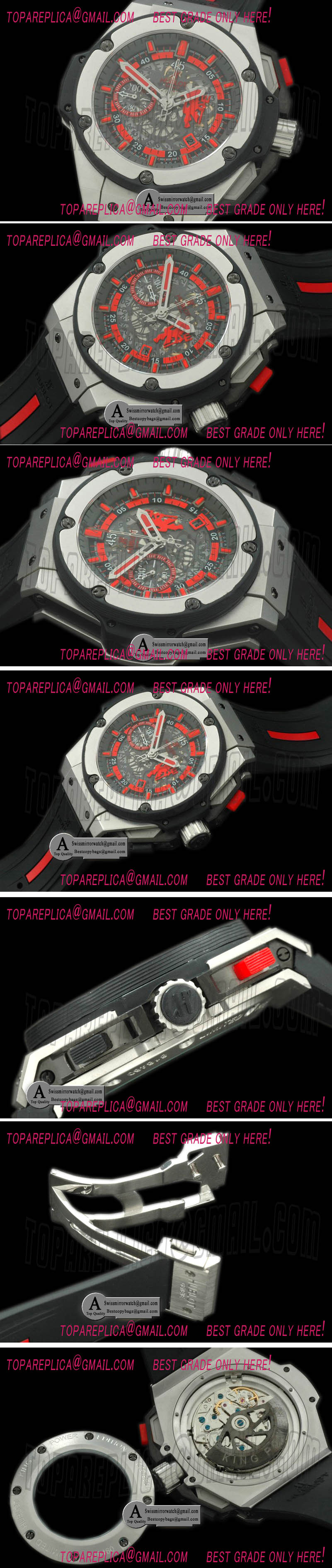 Hublot King Power Red Devil SS/Rubber Skeleton Asian 7750 Replica Watches