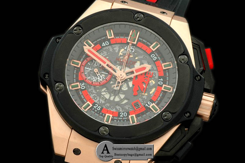 Hublot 716.OM.1129.RX.MAN11 King Power Red Devil Rose Gold/PVD/Rubber Skeleton Asian 7750 Replica Watches