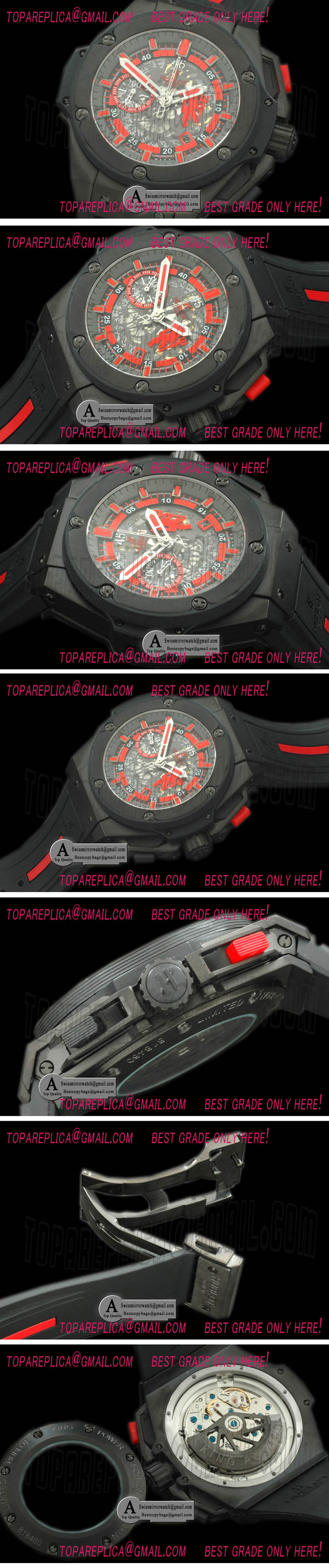 Hublot King Power Red Devil PVD/Rubber Skeleton Asian 7750 Replica Watches