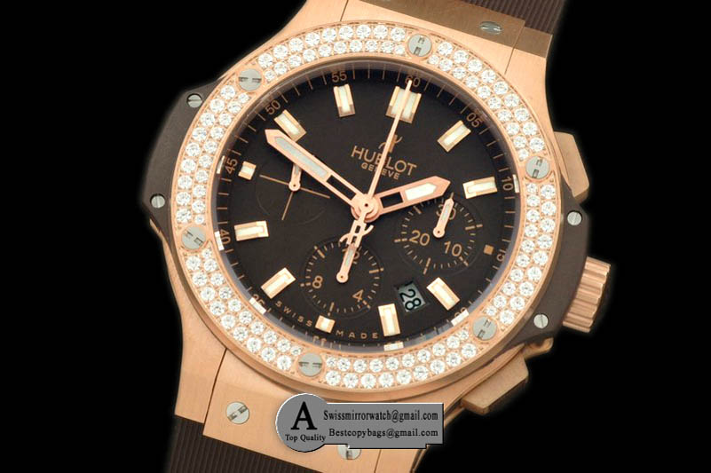 Hublot Big Bang Evolution Rose Gold/Diamond/Leather Brown A-7750 28800 Replica Watches
