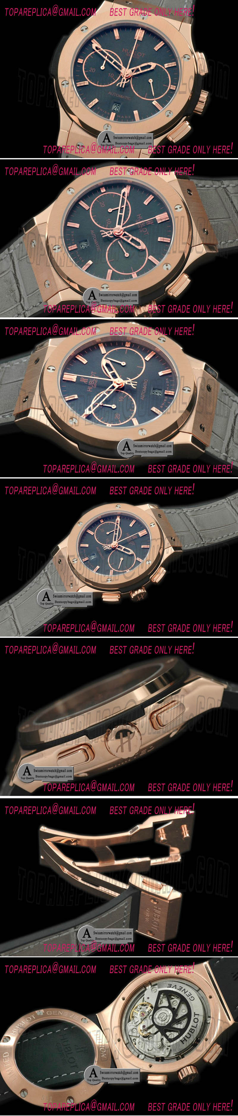 Hublot 521.OX.7080.LR Classic Fusion Chrono Rose Gold/Leather Grey A-7750 Sec@3 Replica Watches