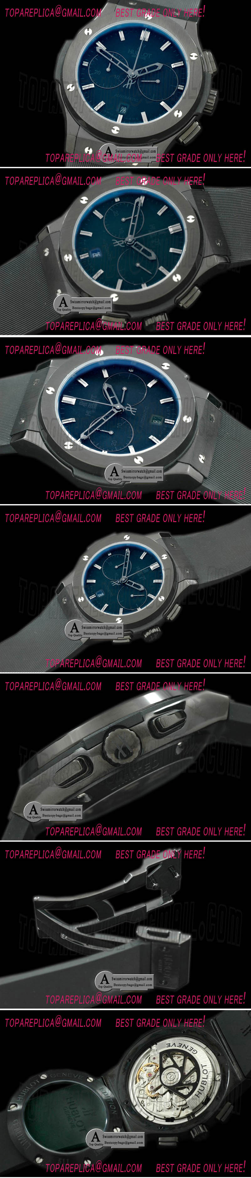 Hublot 521.CM.1110.LR Classic Fusion 45MM Chrono PVD/Leather All Black A-7750 Sec@3 Replica Watches
