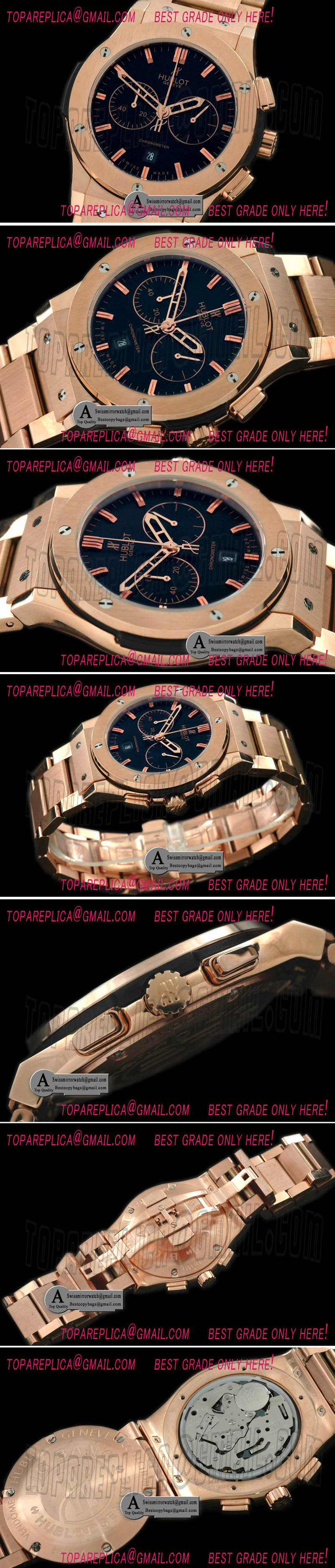 Hublot 521.OX.1180.OX Classic Fusion 45MM Chrono Rose Gold/Rose Gold Black Jap Quartz Replica Watches