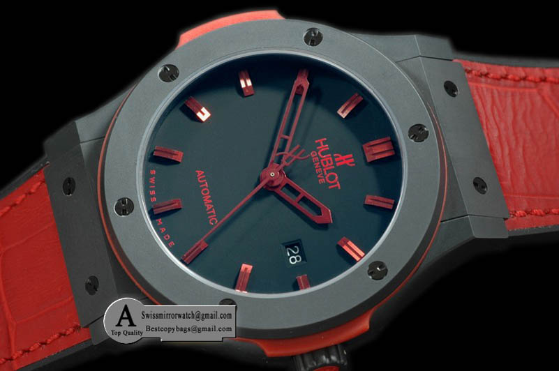 Hublot Classic Fusion CER/Rubber Black/Red A-2824 Replica Watches