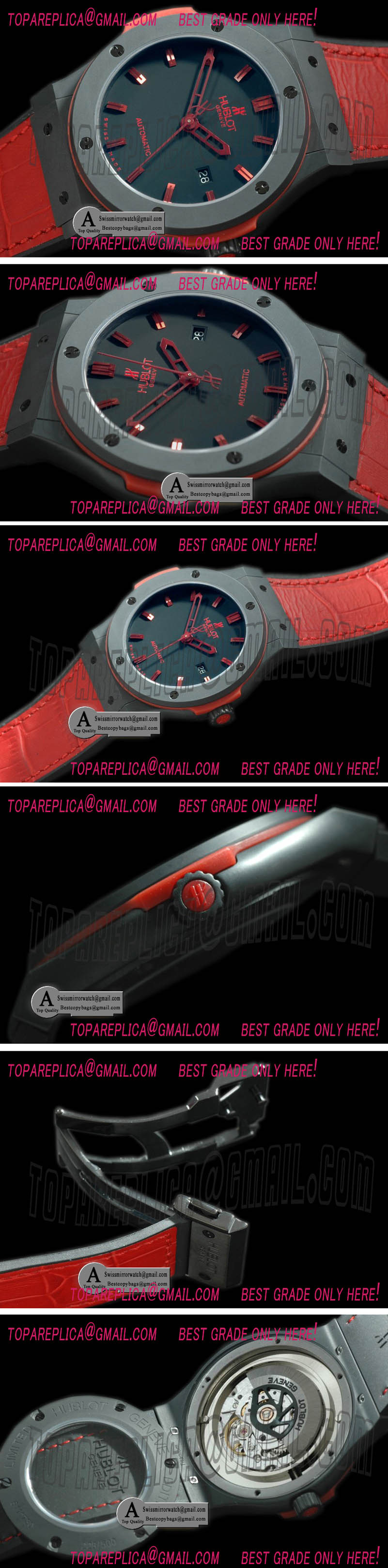 Hublot Classic Fusion CER/Rubber Black/Red A-2824 Replica Watches