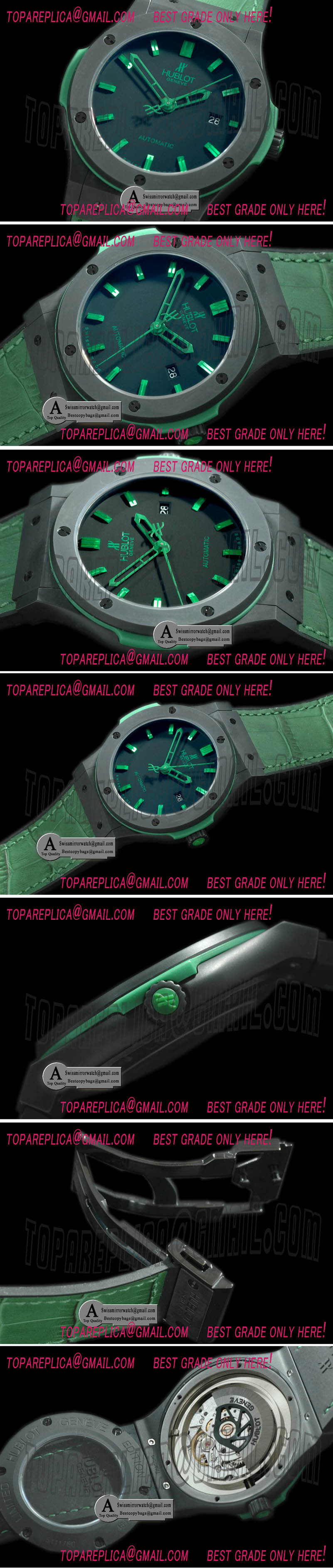 Hublot Classic Fusion CER/Rubber Black/Green A-2824 Replica Watches