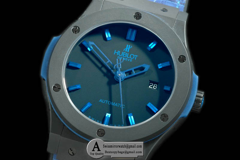 Hublot Classic Fusion CER/Rubber Black/Blue A-2824 Replica Watches