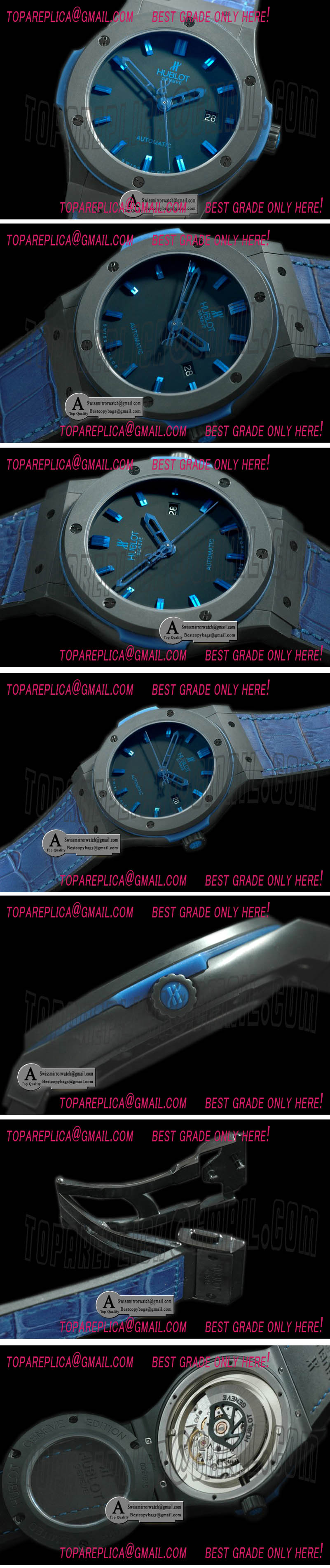 Hublot Classic Fusion CER/Rubber Black/Blue A-2824 Replica Watches