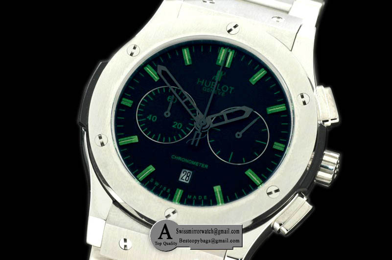 Hublot Classic Fusion Chrono SS/SS Black/Green Japanese Quartz Replica Watches