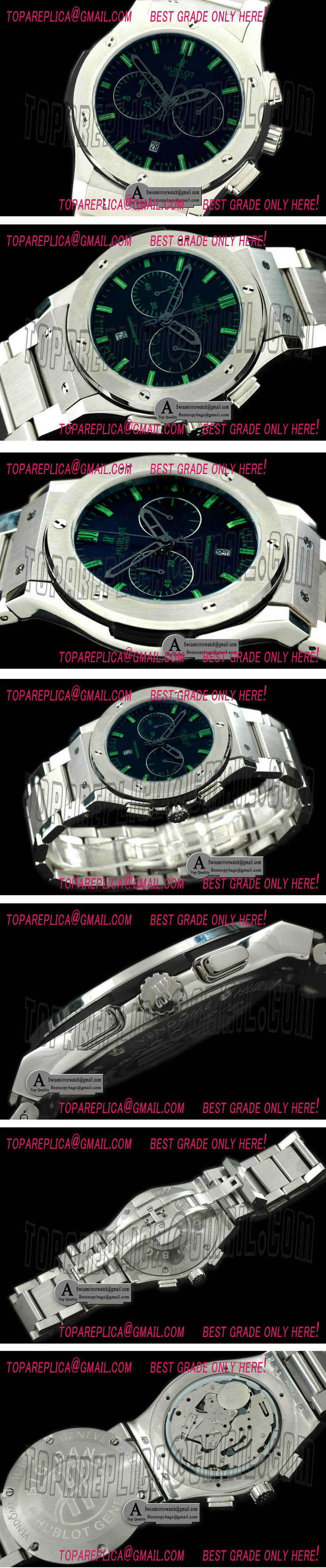 Hublot Classic Fusion Chrono SS/SS Black/Green Japanese Quartz Replica Watches