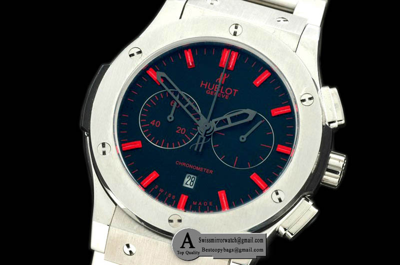 Hublot Classic Fusion Chrono SS/SS Black/Red Japanese Quartz Replica Watches