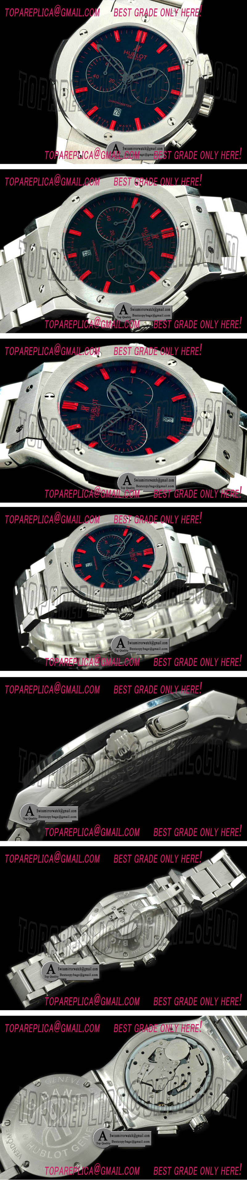 Hublot Classic Fusion Chrono SS/SS Black/Red Japanese Quartz Replica Watches