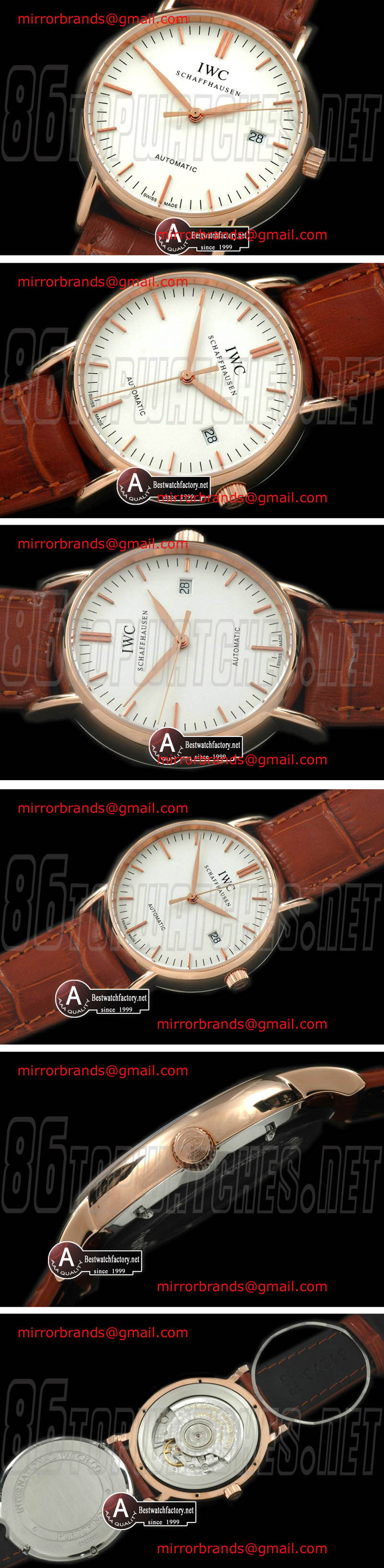 Luxury IWC Portifino Automatic Rose Gold/Leather White Asia 2892