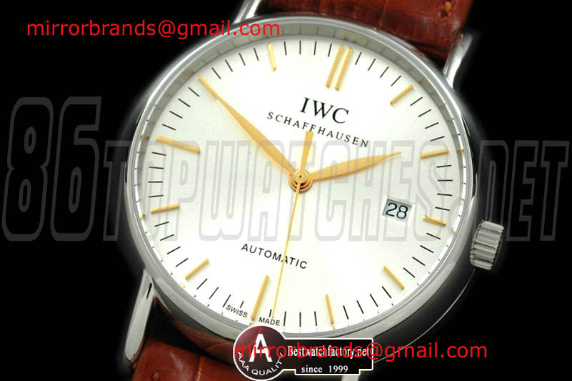 Luxury IWC Portifino Automatic SS/Leather White/Gold Asia 2892