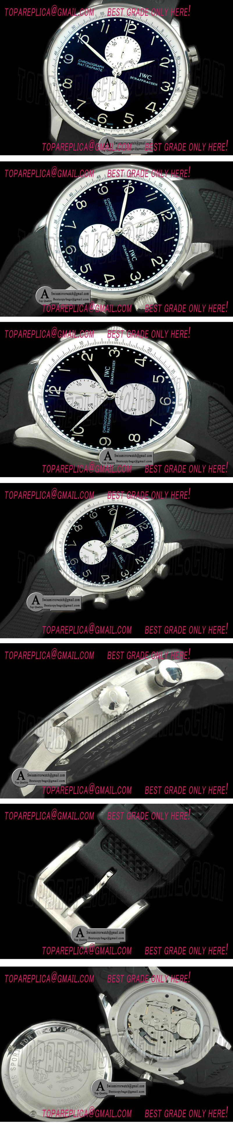 IWC Portuguese Rattrapante Chrono SS/Rubber Black/White Jap OS20 Quartz Replica Watches