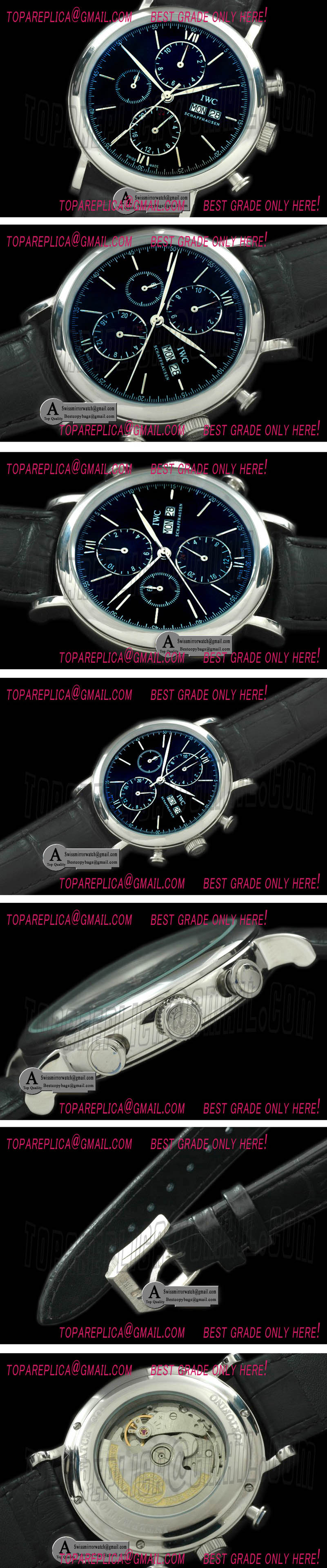 IWC Portofino Chrono SS/Leather Black Asian 21J Faux Chrono Replica Watches