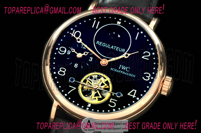 IWC Portugese Duo time Tourbillon Rose Gold/Leather Black Asia 21J Replica Watches