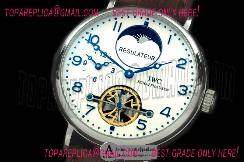 IWC Portugese Duo time Tourbillon SS/Leather White Asia 21J Replica Watches