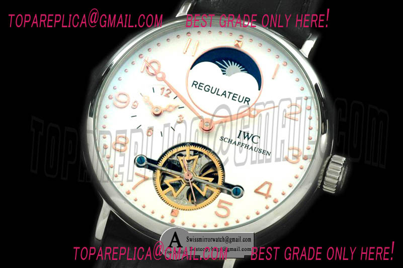 IWC Portugese Duo time Tourbillon SS/Leather White Asia 21J Replica Watches