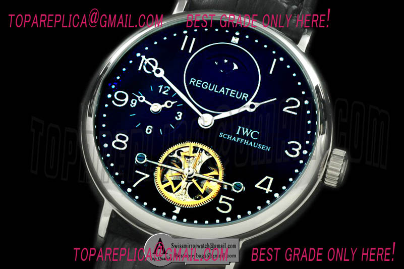 IWC Portugese Duo time Tourbillon SS/Leather Black Asia 21J Replica Watches