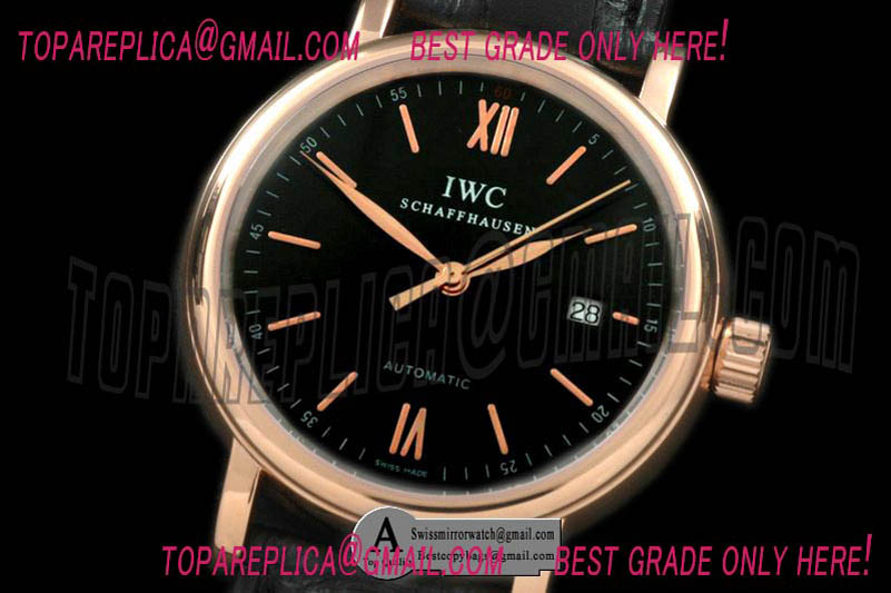 IWC Portifino Automatic Rose Gold/Leather Black Asia 2824 Replica Watches