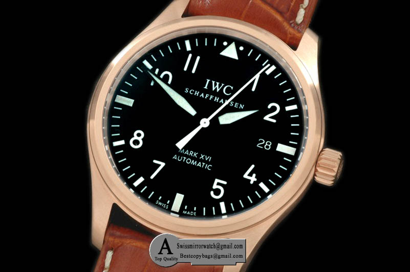 IWC Mark XVI Rose Gold/Leather Black Asian 2892 Automatic Replica Watches