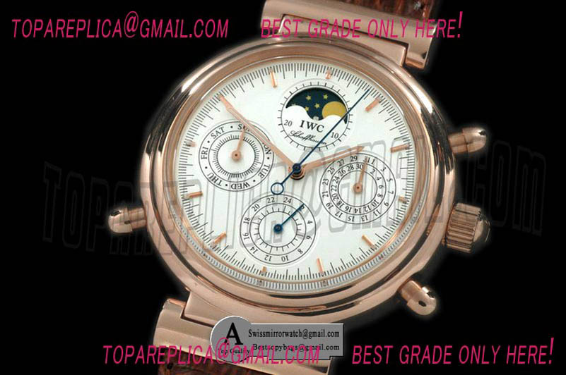 IWC Da Vinci Perpetual Calendar Rose Gold/Leather White Asia 21J Replica Watches