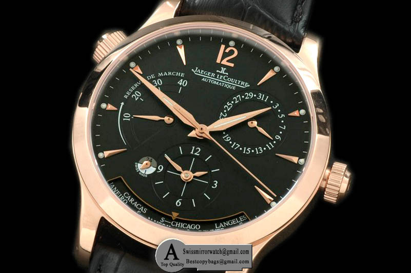 Jaeger-LeCoultre Master Reserve/Duo Time Rose Gold/Leather Black Asian 23J Replica Watches