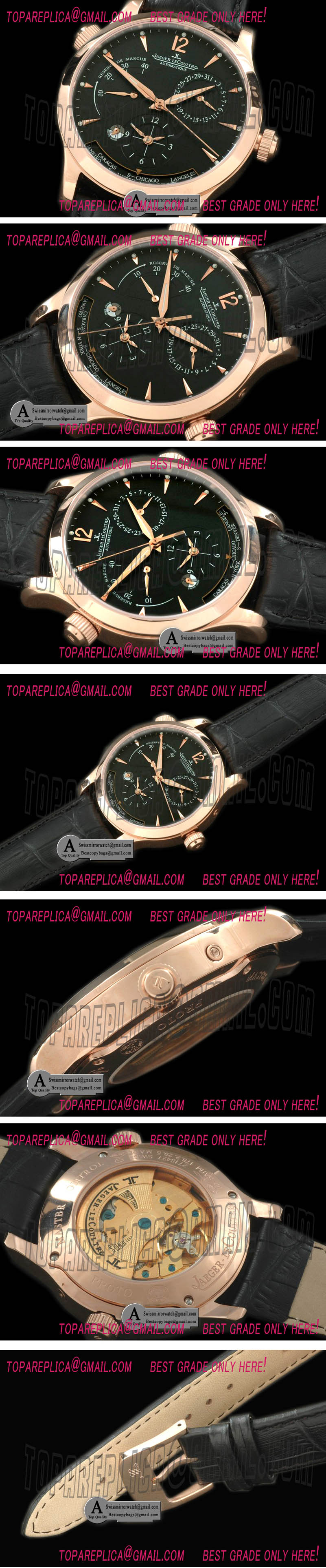 Jaeger-LeCoultre Master Reserve/Duo Time Rose Gold/Leather Black Asian 23J Replica Watches