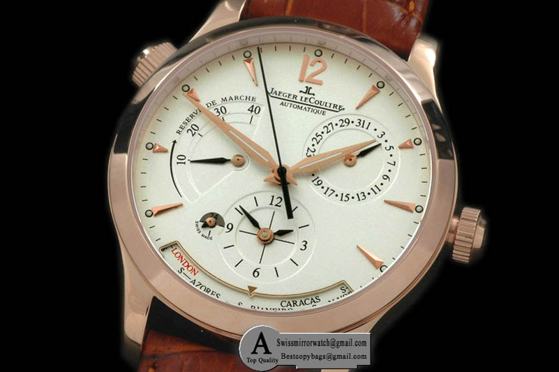 Jaeger-LeCoultre Master Reserve/Duo Time Rose Gold/Leather White Asian 23J Replica Watches
