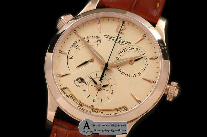 Jaeger-LeCoultre Master Reserve/Duo Time Rose Gold/Leather Gold Asian 23J Replica Watches