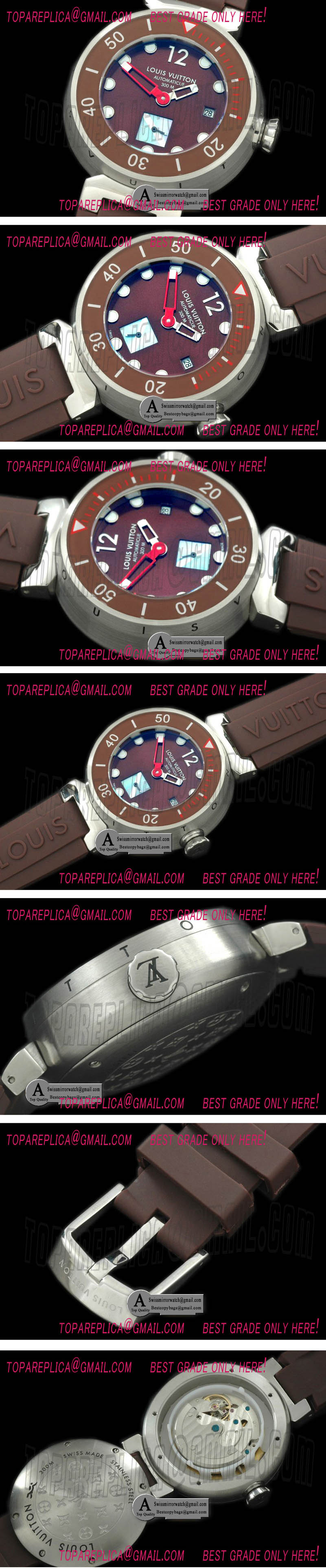 Louis Vuitton Tambour Men Diving SS/Rubber Brown Asian 2813 21J Replica Watches