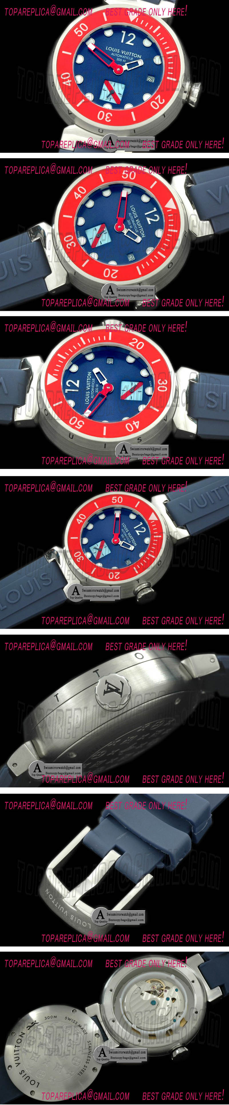 Louis Vuitton Tambour Men Diving SS/Rubber Blue Asian 2813 21J Replica Watches