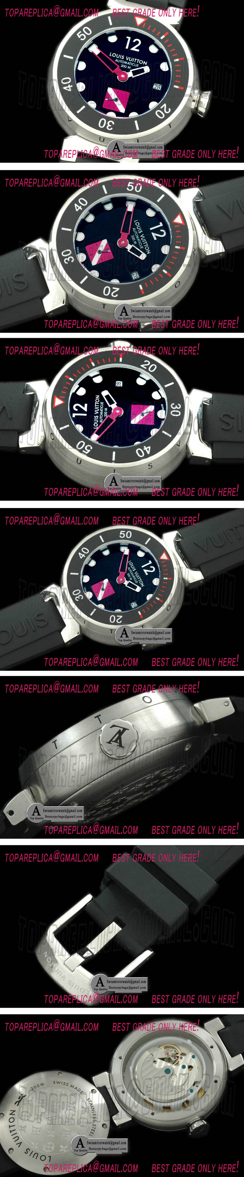Louis Vuitton Tambour Men Diving SS/Rubber Black Asian 2813 21J Replica Watches