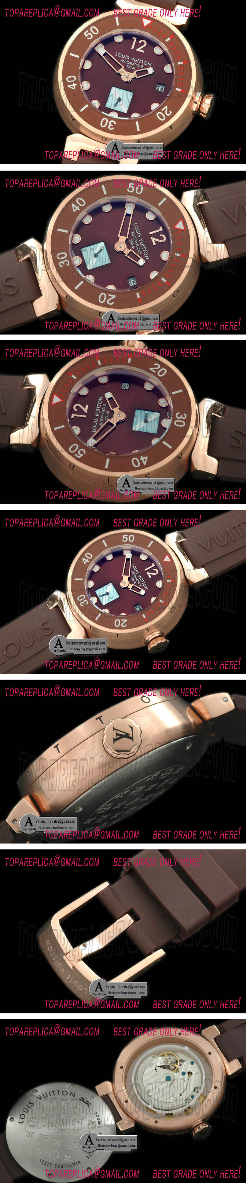 Louis Vuitton Tambour Men Diving Rose Gold/Rubber Brown Asian 2813 21JReplica Watches