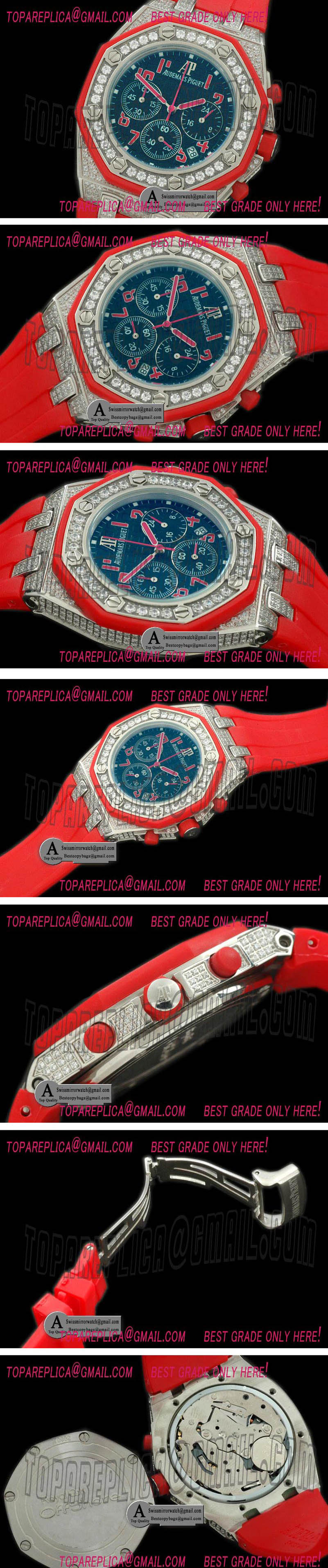 Audemars Piguet Royal Oak Ladies Chrono SS/Diamond/Rubber Black/Red Jap OS20 Replica Watches