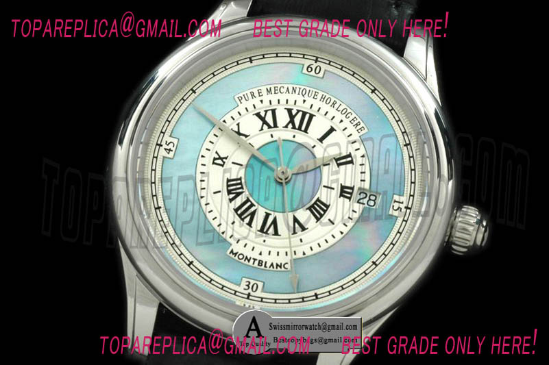 Mont Blanc Mechanique Horlogere Automatic SS/Leather MOP Blue Asian Eta 2824 Replica Watches